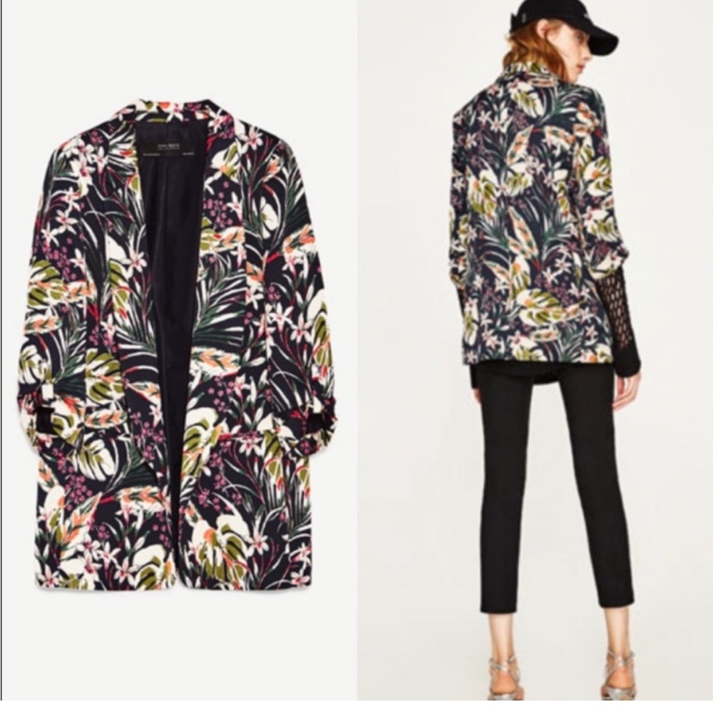 Zara Tropical Print Blazer Size Medium